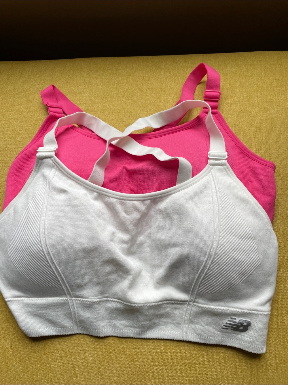 New Balance White and Pink Women's Layered Sports Bras